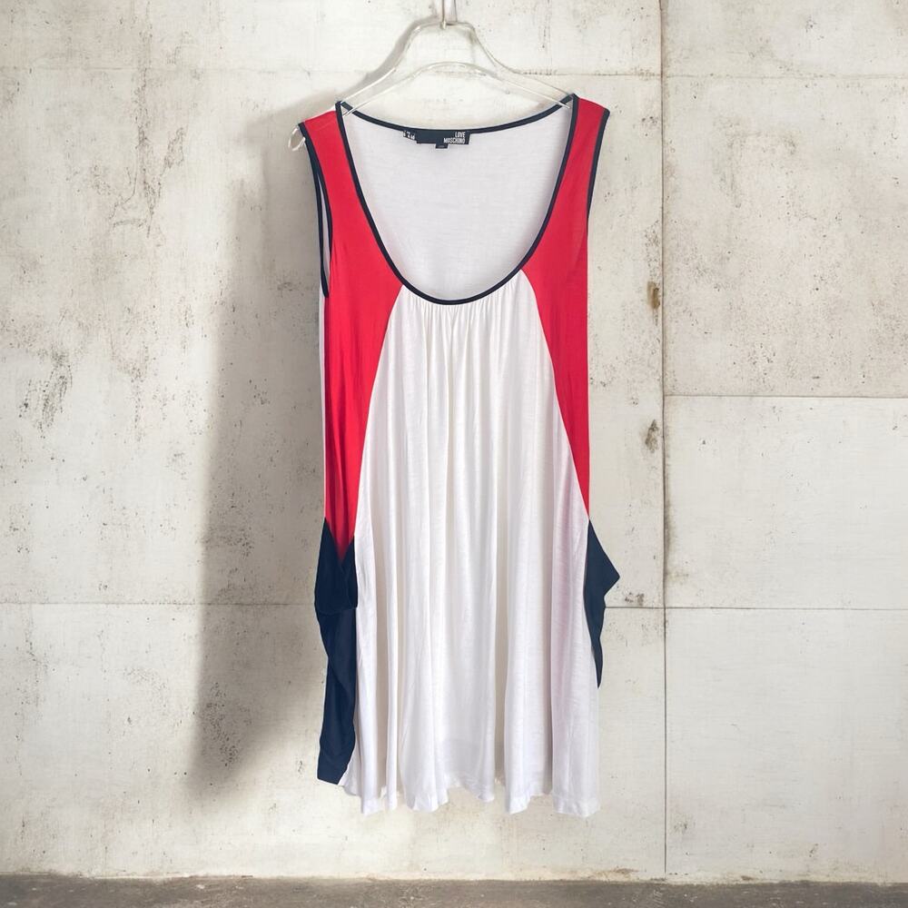 Love Moschino Women’s US 4 Tank Top Dress Scoop Neck White Red Black Pocket RARE
